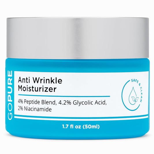 goPure Glyco-Peptide Anti Wrinkle Face Cream - Hyaluronic Acid Moisturizer for Face with Glycolic Acid, Peptides, and Vitamin E - Hydrating Facial Moisturizer with Anti-Aging Formula - 1.7 fl oz