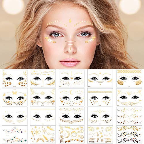 Zonon 20pcs Halloween Gold Glitter Freckle Face Tattoo for Concert Festival