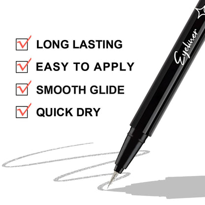 evpct 1Pcs Silver Glitter Sparkling Liquid Eyeliner, Metallic Shimmer Light Silver Eyeliner Liquid Eye Liner Eyeshadow Pencil Face Body Glitter Makeup, Longwear Waterproof, Fake Eyelashes Mascara