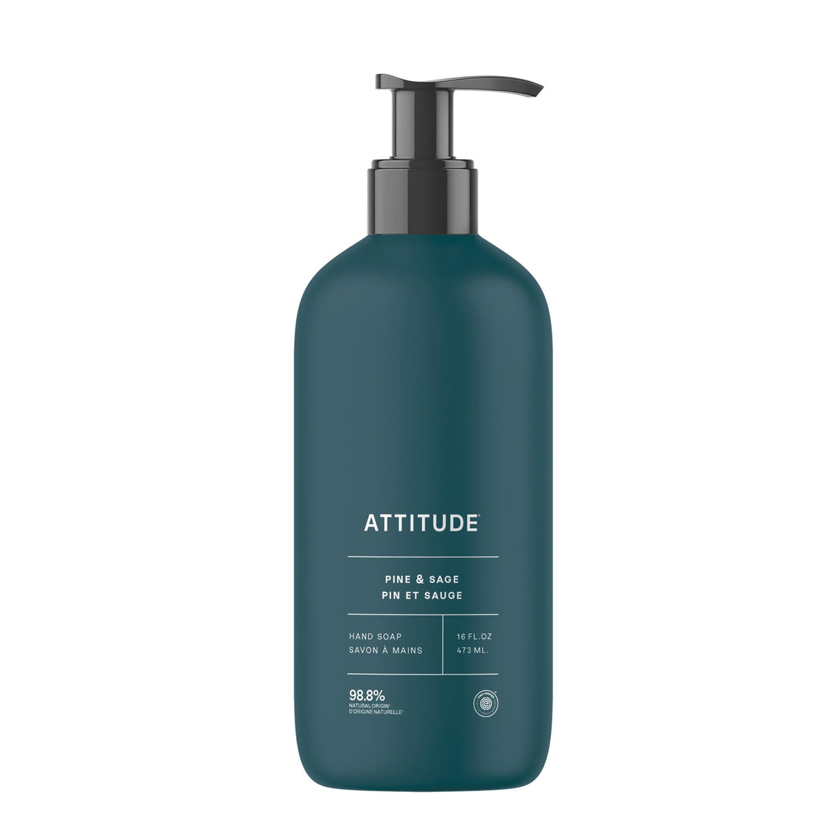 ATTITUDE Liquid Hand Soap, EWG Verified, Plant and Mineral-Based, Vegan Personal Care Products, Pine & Sage, 16 Fl Oz