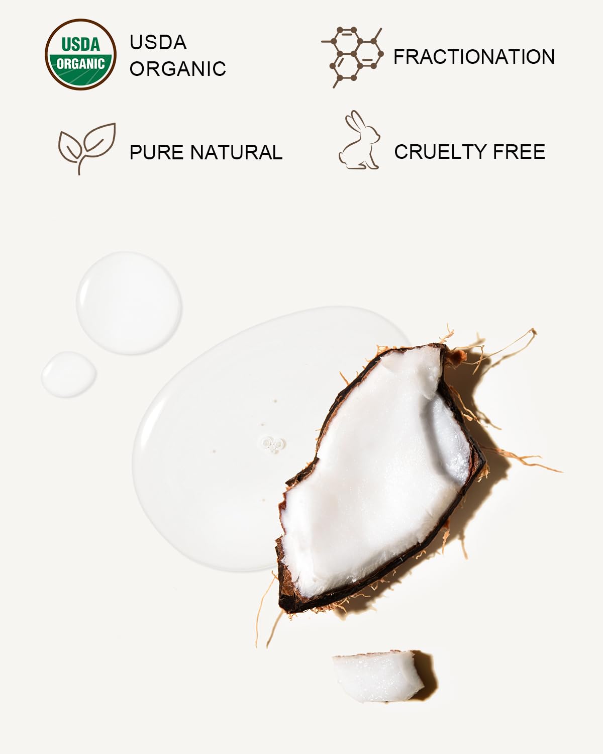Yoken Fractionated Coconut Oil 16oz, USDA Organic Carrier Oil for Skin
