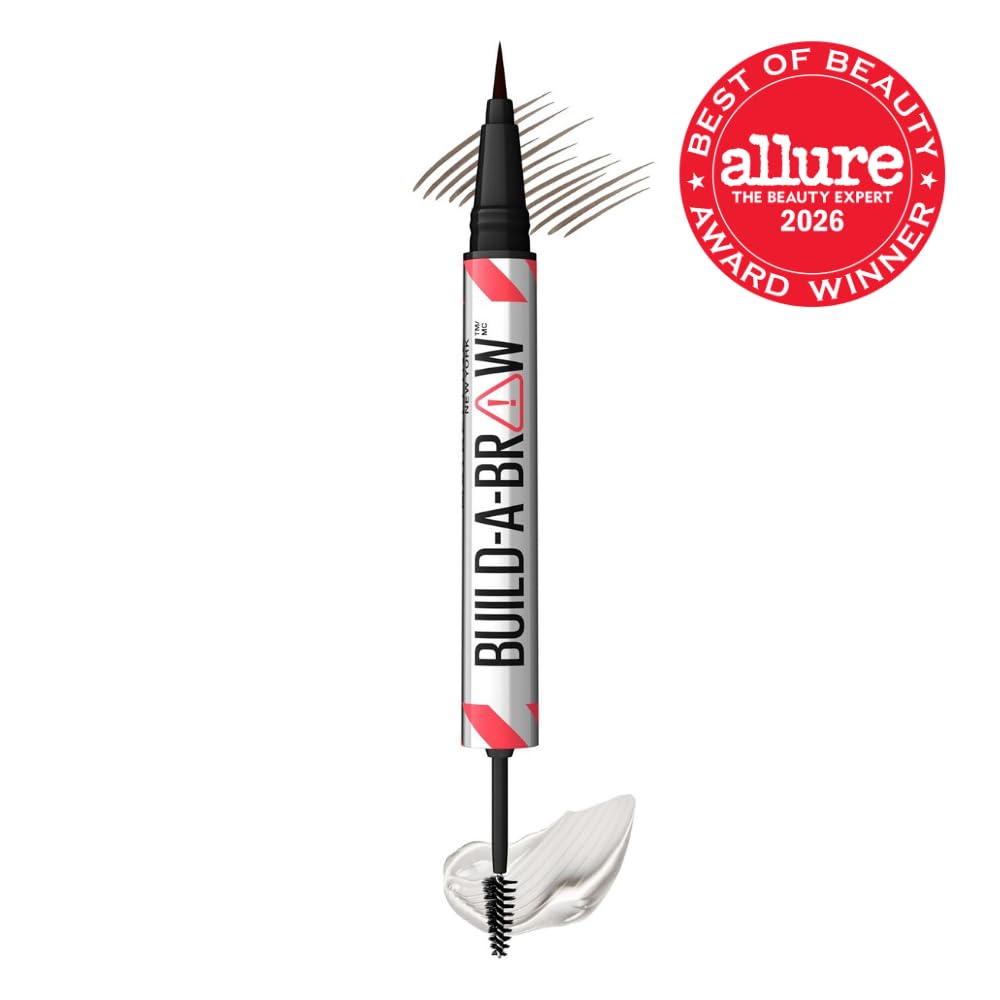 Maybelline Build-A-Brow 2-in-1 Brow Pen and Sealing Eyebrow Gel, Eyebrow Makeup for Real-Looking, Fuller Brows, Ash Brown, 1 Count