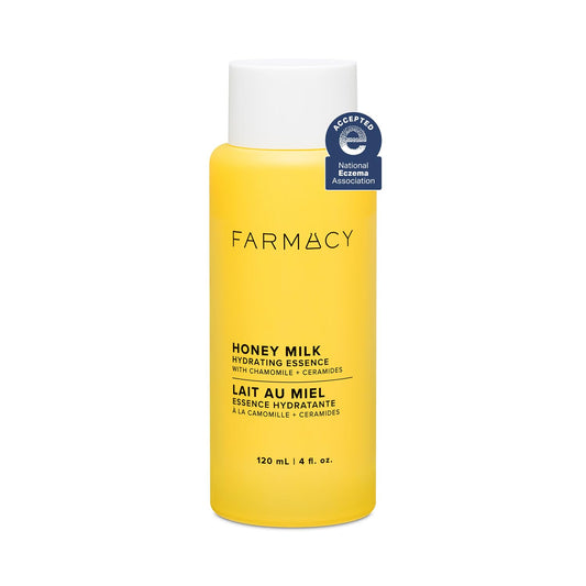 Farmacy Honey Milk Face Essence - Hydrating Milky Toner with Honey, Ceramides, Chamomile + Aloe - Helps Strengthen Skin Barrier + Replenish Moisture - Soothing + Calming Skincare (120ml)