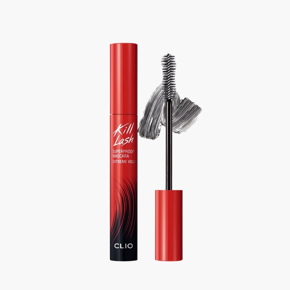 CLIO Kill Lash Superproof Mascara, Tubing Mascara, Smudge-Proof, Flake-Proof & Clump-Free, Extreme Volumizing False-Lash Effect, Warm Water Removal, Safe for Sensitive Eyes (004 Extreme Volume)