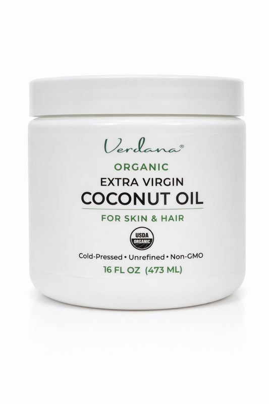 Verdana Organic Coconut Oil for Skin & Hair, Extra Virgin Unrefined Cold Pressed, Rich Moisturizer for Dry Skin & Body, USDA Organic, 16 fl oz Jar