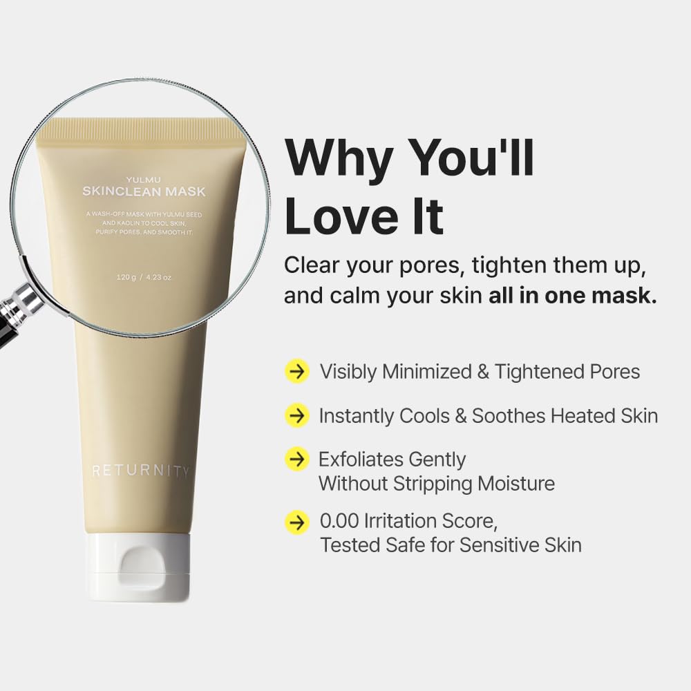 RETURNITY Yulmu Skinclean Mask, Gentle Exfoliating Wash-off Face Mask with Coix seed Extract for Pores and Uneven Skin, 120g Korean Skincare