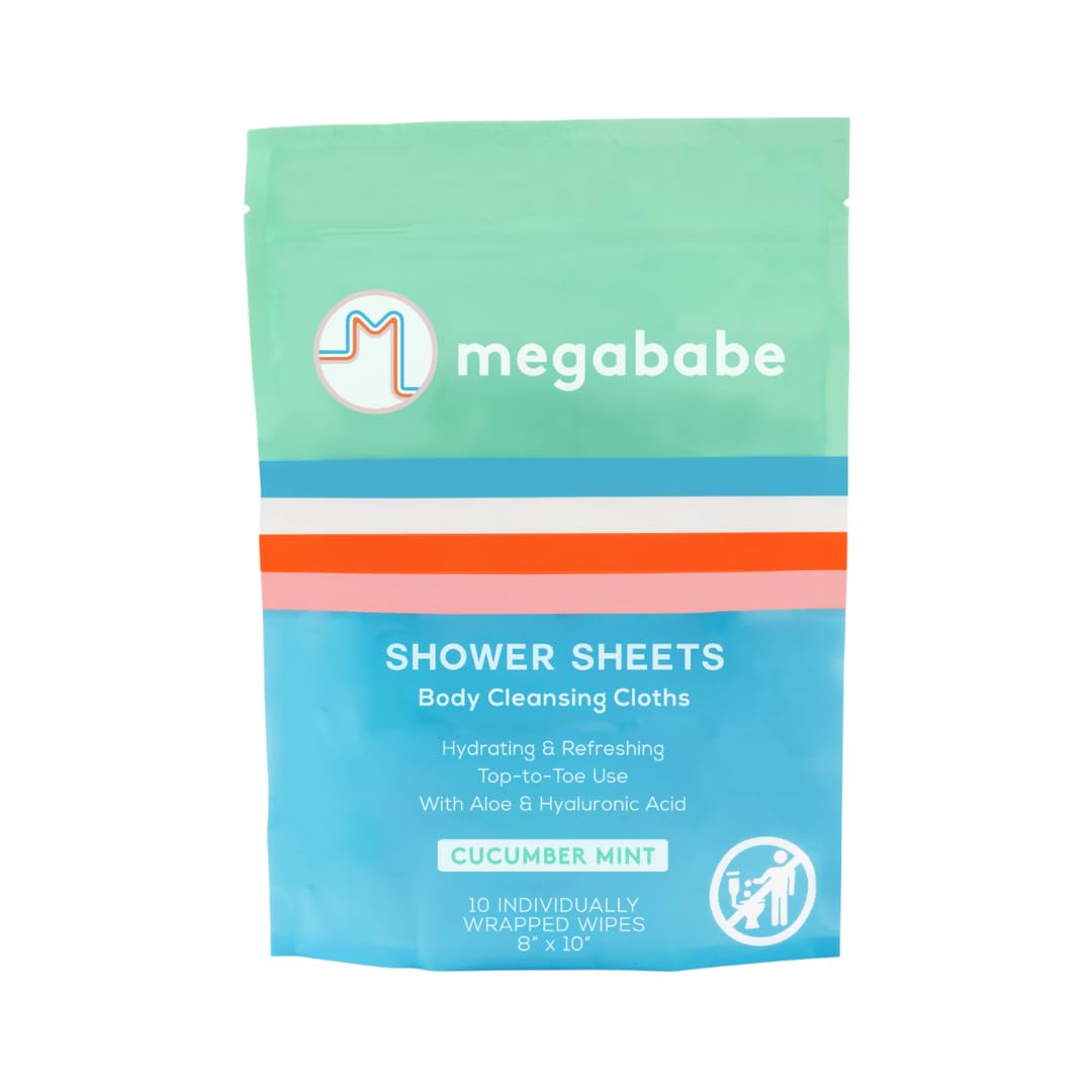 Megababe Cucumber Mint Shower Sheets, Oversized Wipes, 10 Wipes (Pack of 1)