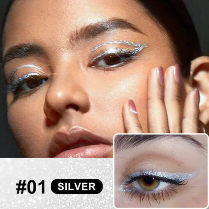 evpct 1Pcs Silver Glitter Sparkling Liquid Eyeliner, Metallic Shimmer Light Silver Eyeliner Liquid Eye Liner Eyeshadow Pencil Face Body Glitter Makeup, Longwear Waterproof, Fake Eyelashes Mascara