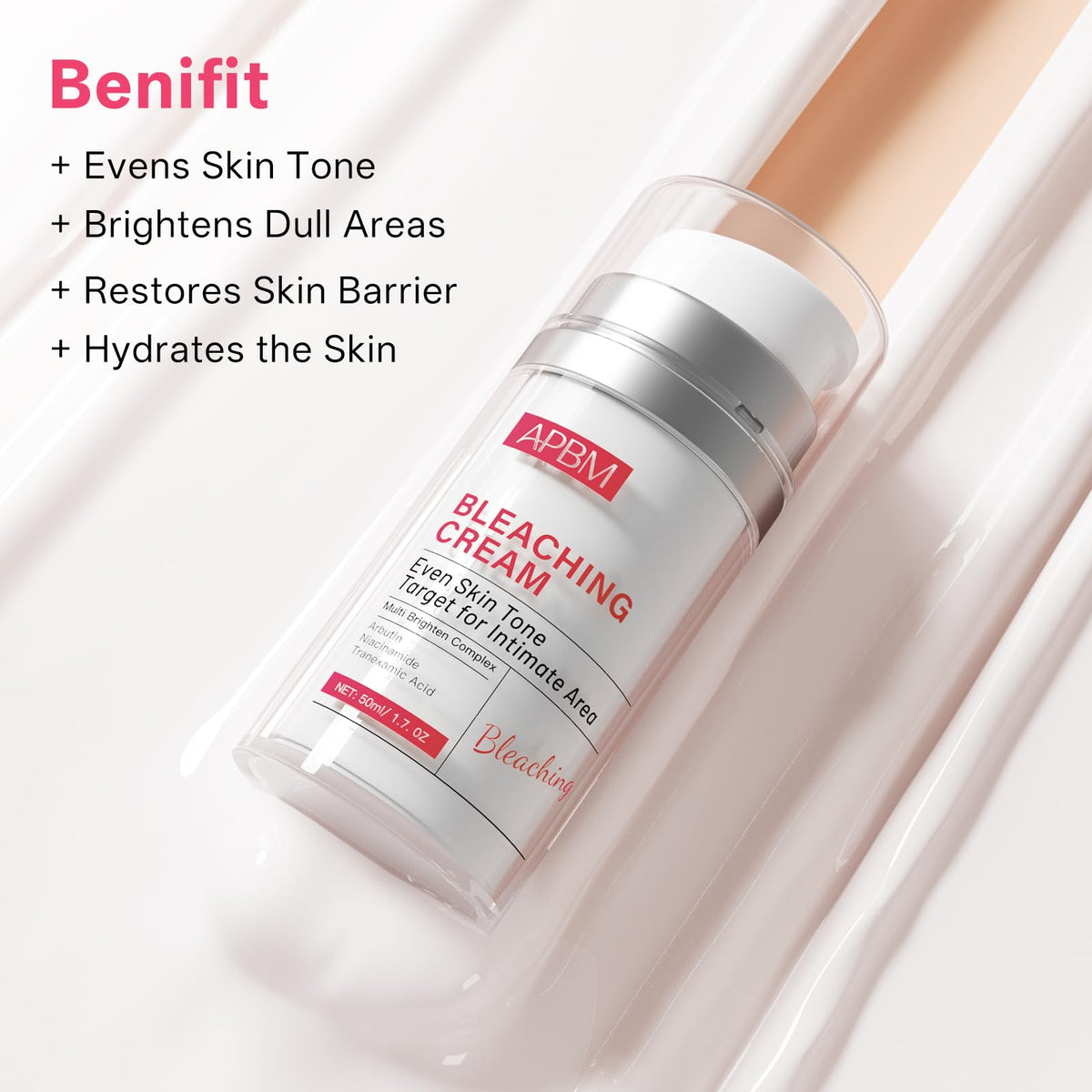 APBM Skin Lightening Cream for Intimate Area with Niacinamide, Arbutin, Tranexamic Acid and Vitamin C, Even Skin Tone for Body, Underarm, Knees, Elbows, Inner Thigh, Bikini Areas, 1.7 fl.oz