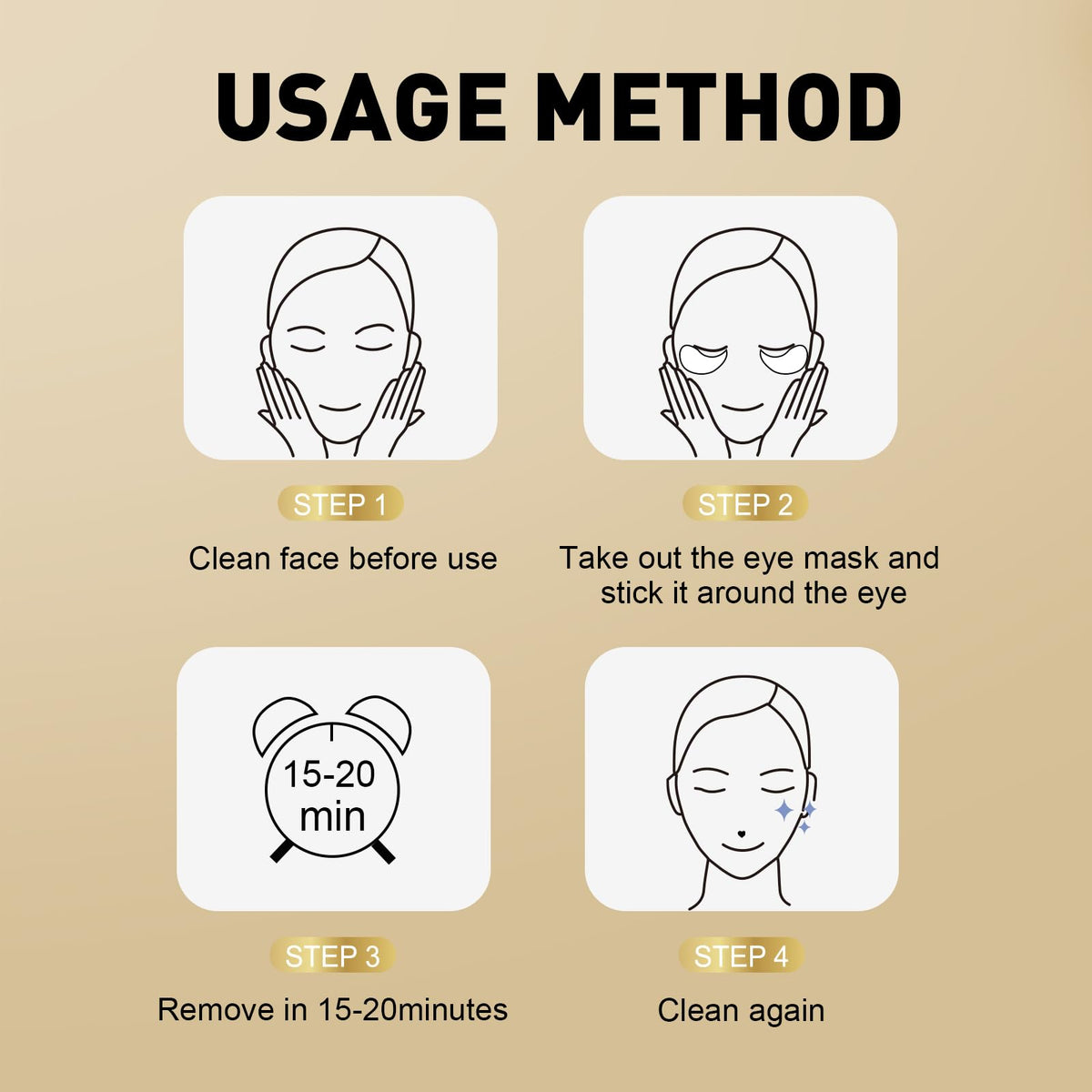 CHMI 24K Gold Under Eye Patches 100 Pairs Collagen, Dark Circles, Wrinkles