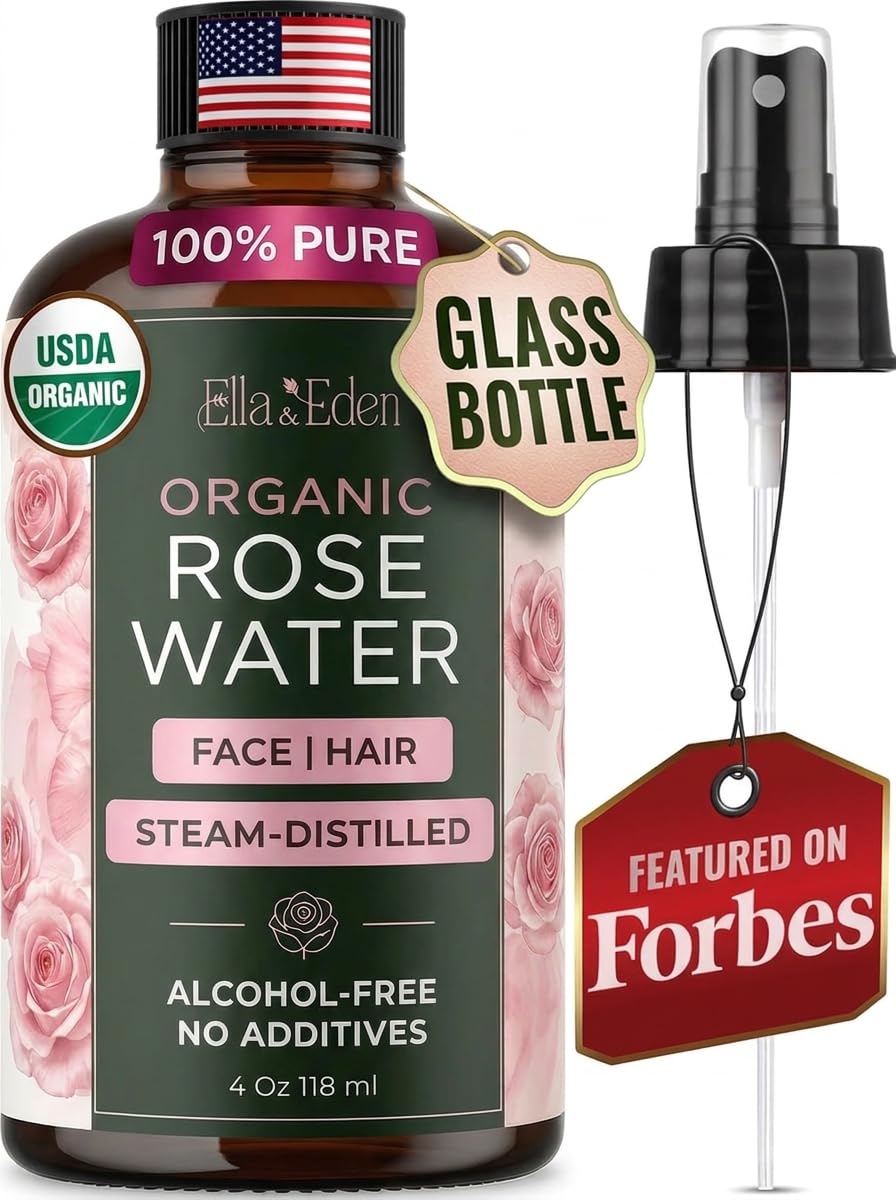 Organic Rose Water Spray for Face, USDA Certified 100% Pure, 4 Fl Oz