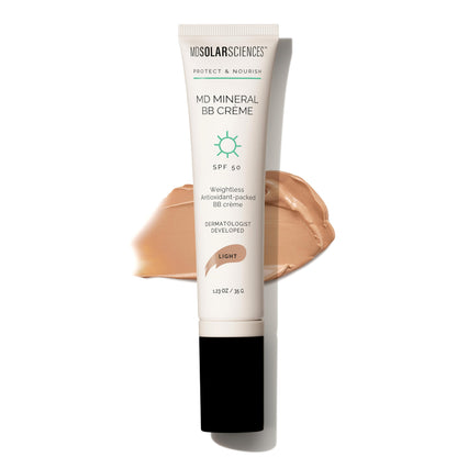 MDSolarSciences Mineral BB Creme SPF 50 | Hydrating, Sheer Tinted Mineral Sunscreen with Niacinamide, Caffeine & Squalane | Blurring, Anti-Aging, Clean & Reef Safe | Light 1.23 oz