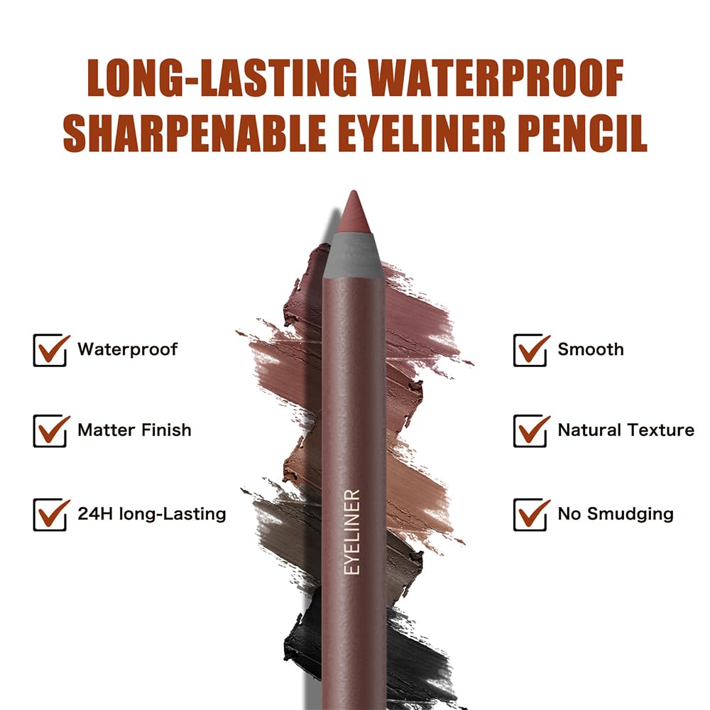 Pinkiou 5 Colors Waterproof Eyeliner Pencil Set,Smooth Creamy Formula