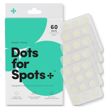Dots for Spots Pimple Patches For Face, Fast Acting, Translucent Hydrocolloid Zit Patches that Unclog Pores Korean Skin Care, Vegan, Cruelty Free (60 count)