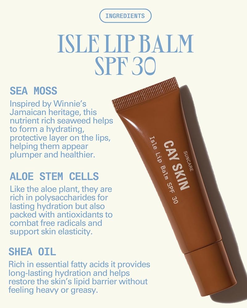 Cay Skin Isle Lip Balm SPF 30 – High Shine, Hydrating + Sheer Lip Gloss in Vanilla Brown Sugar Flavor – Formulated with Natural Ingredients for All Skin Tones – Coral, 0.35 oz