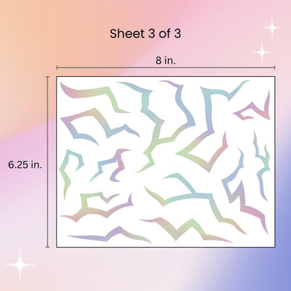 Iridescent Pattern Temporary Tattoos | 3 Sheets Holographic Fantasy Energy Pattern | Metallic Cosplay | Fake Tat Stickers | Kpop Tattoos for Kids | Birthday Party, Halloween