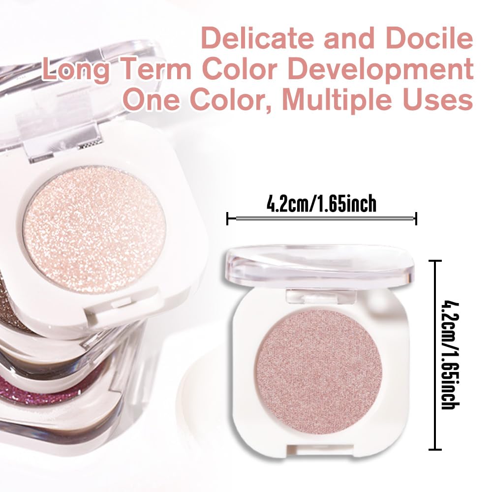 QIDSTERS Champagne Shimmer Single Eyeshadow, Lightweight Blendable Mini Eye Shadow for Older Women, Monochrome Eyeshadow Palette Makeup Pigmented Waterproof, Vegan & Cruelty-Free, 24