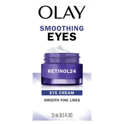 Olay Retinol 24 Night Smoothing Eye Cream, Fragrance-Free Hydrating Under Eye Treatment with Vitamin B3 and Retinol Complex for Fine Lines, Wrinkles, and Smoother Looking Skin, 0.5 Fl Oz