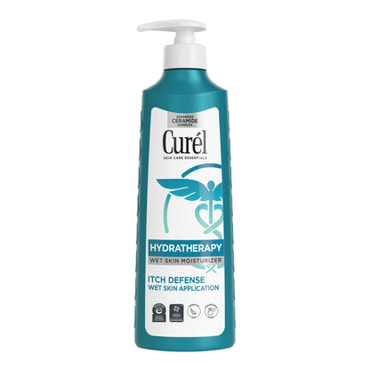 Curel Hydra Therapy, Itch Defense Moisturizer, Wet Skin Lotion, with Advanced Ceramide Complex, Vitamin E, & Oatmeal Extract, Helps to Repair Moisture Barrier, 12 Oz