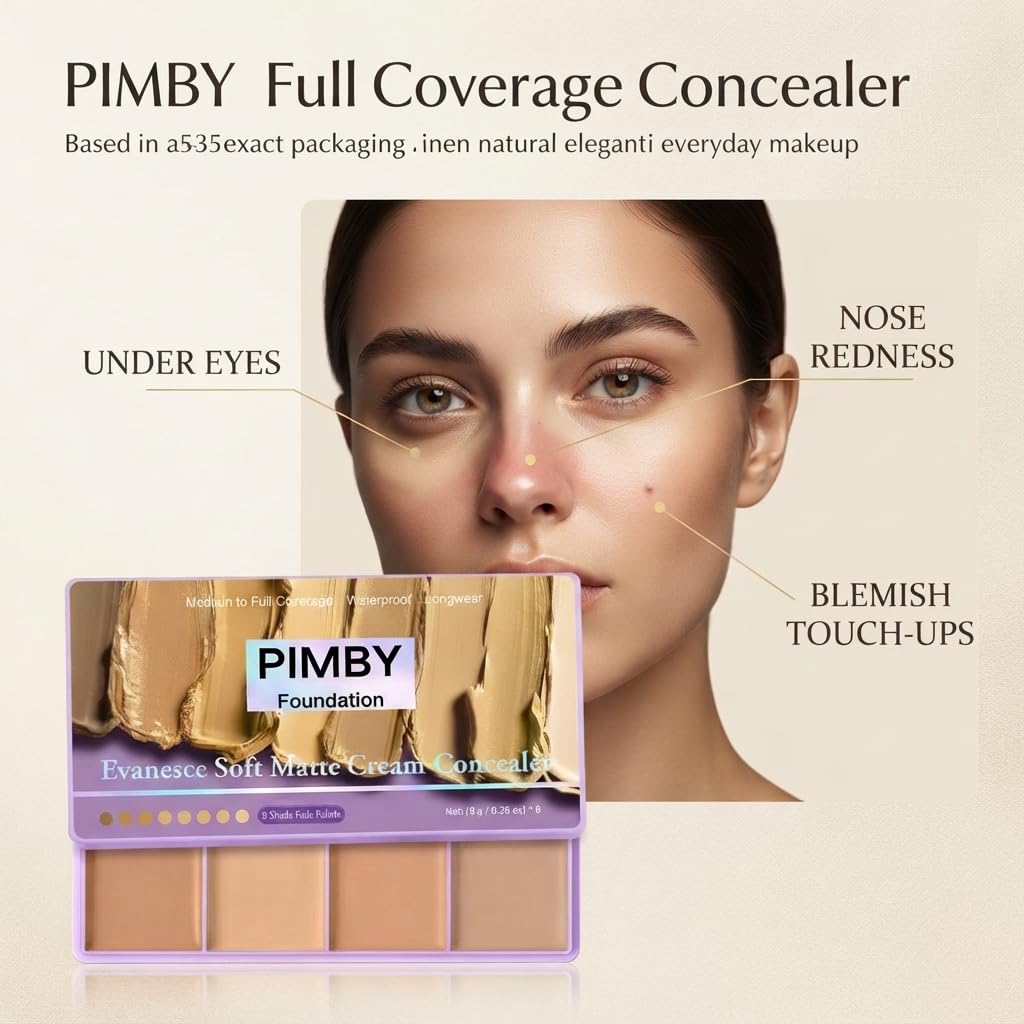 Pimby Full Coverage Concealer, Lightweight, Blendable, Natural Finish