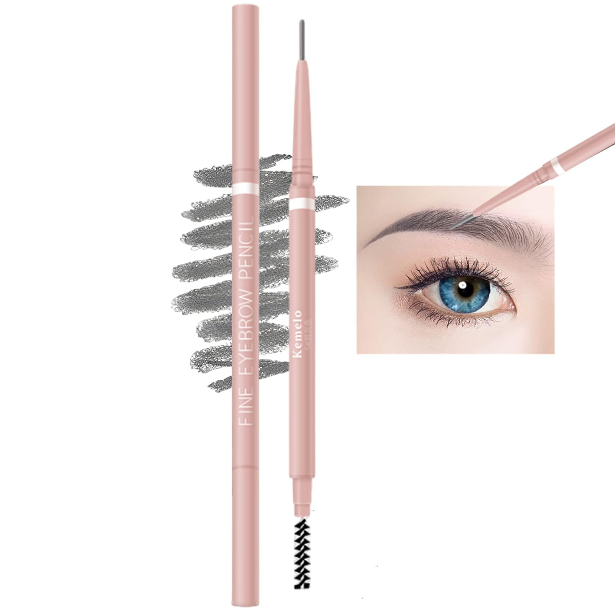 Grey Eyebrow Pencil,2Pcs Professional Micro Brow Pencil with Spoolie Brush