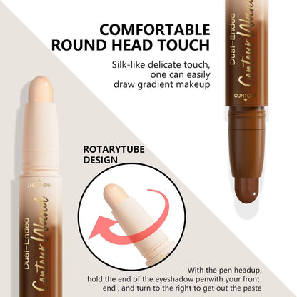 FeiCuiYun Dual-Ended 2-in-1 Cream Contour & Highlighter Stick Makeup For Face & Body – Waterproof, Long-Lasting, Suitable for All Skin Tones, 21#Fair(Nuetral Nude + Beige)