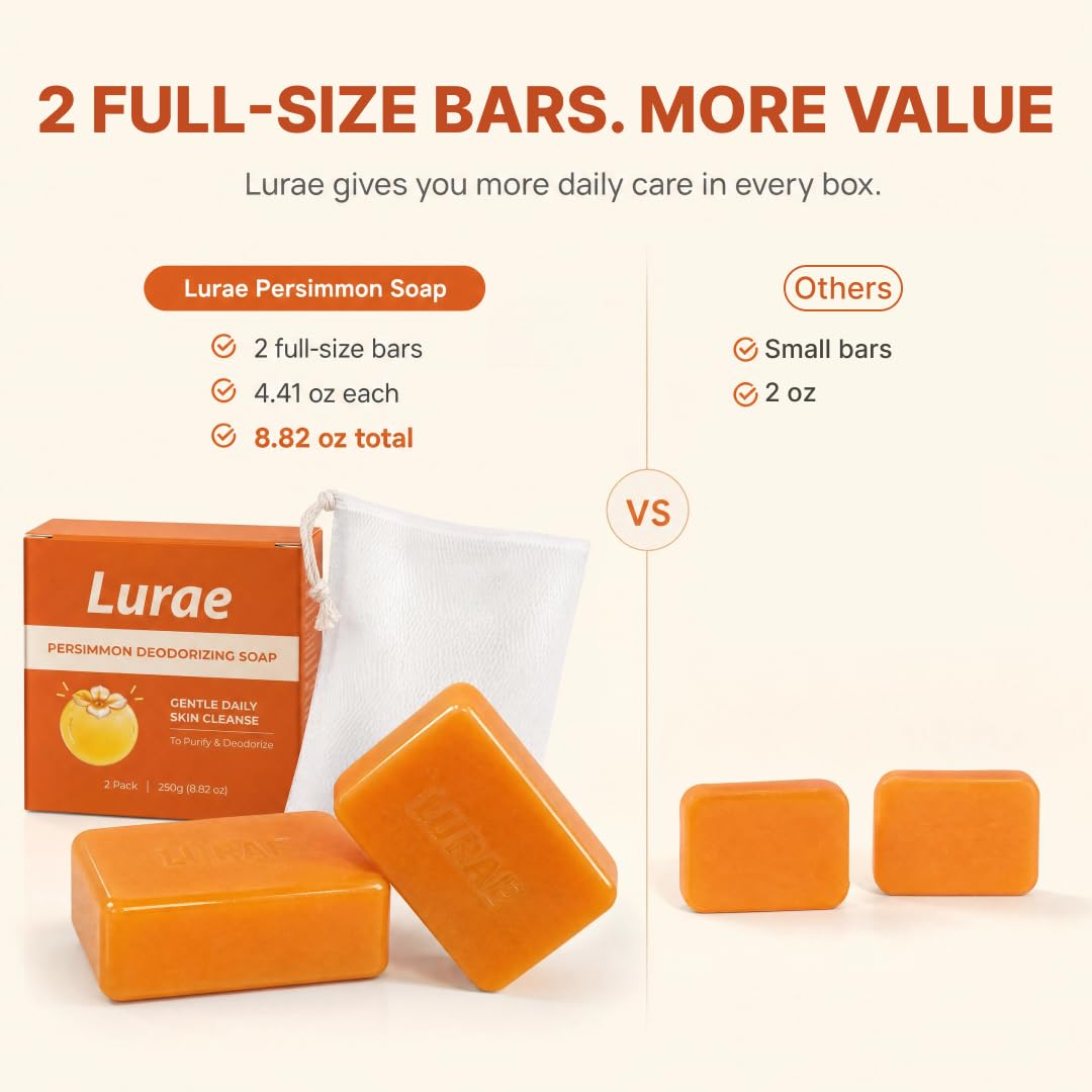 Lurae Persimmon Soap for Old People Smell, Body Odor Eliminator Bar, 2 Pack