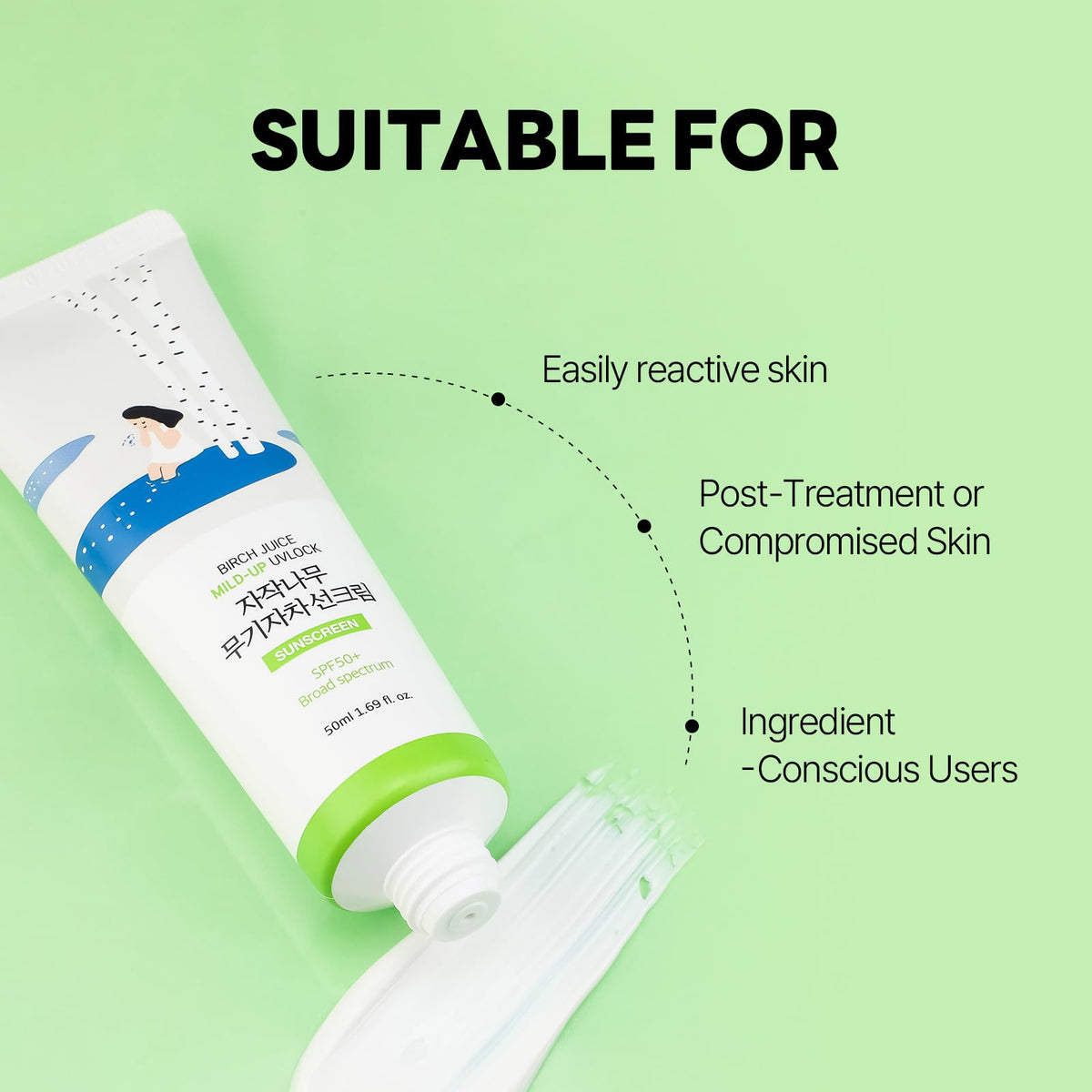 ROUND LAB Birch Juice Mild-up UV LOCK SPF 50+, 1.69 Fl Oz