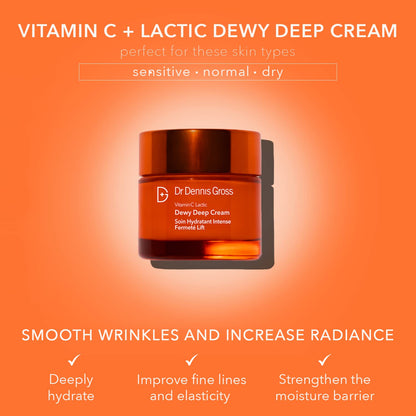 Dr Dennis Gross Vitamin C Lactic Dewy Deep Cream - Ultra-rich - For Dewier & Visibly Firmer, Lifted Skin - All Skin Types - 2 oz