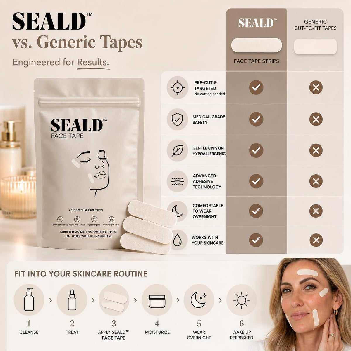 SEALD™ Face Tape Smoothing Strips For Wrinkle Smoothing, 60 strips