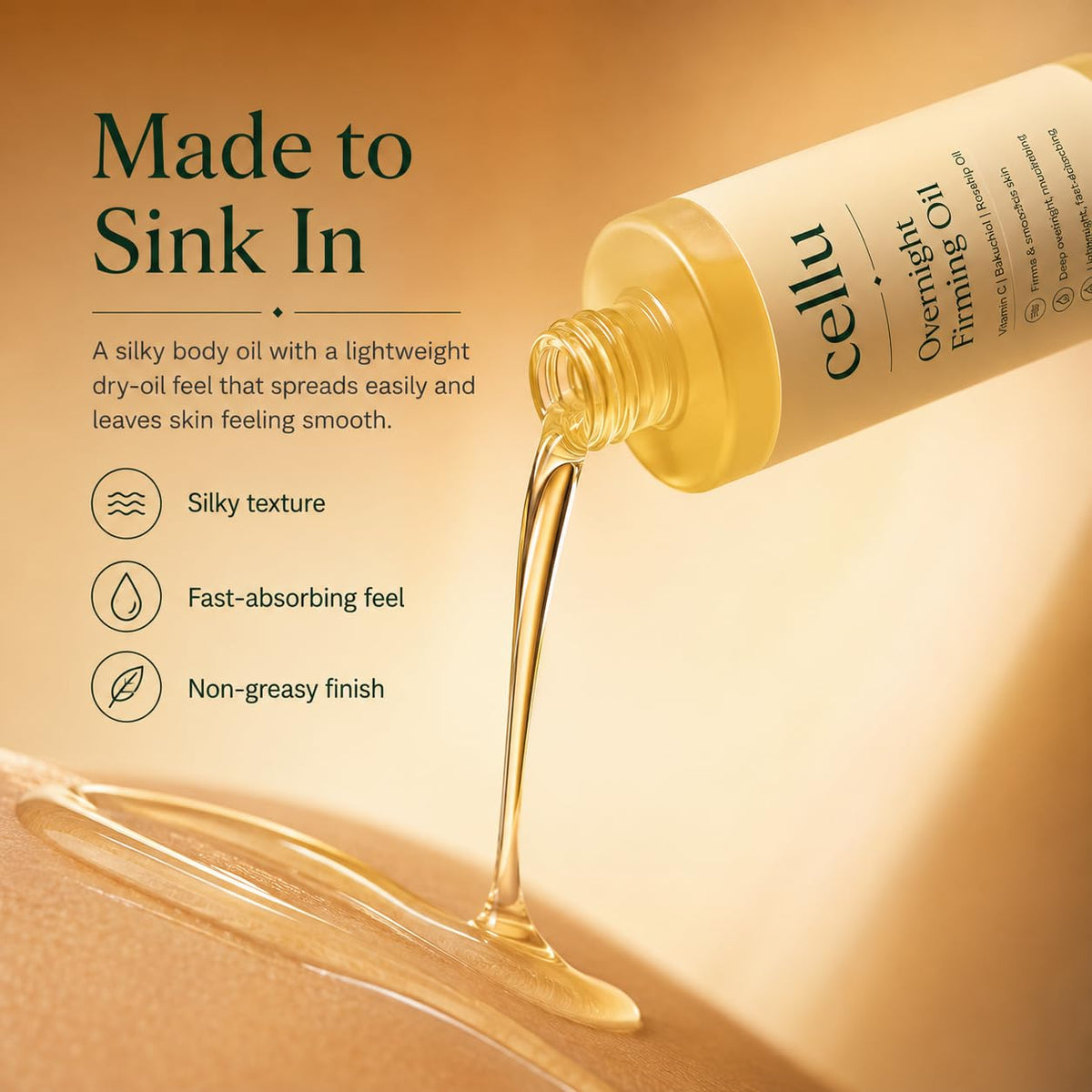 Mujruko Cellu Overnight Firming Oil, Moisturizing Body Oil for Smooth Skin