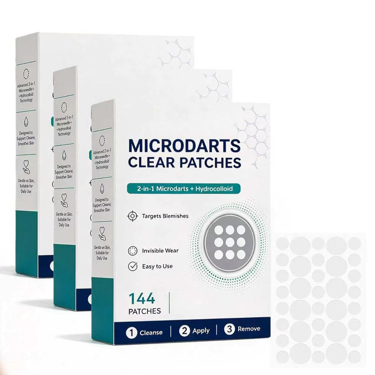 3PCS Microdarts Clear Patches, 2-in-1 Microdarts & Hydrocolloid Patch, Gentle Formula for All Skin, Natural Hydrocolloid Patches for Women and Men
