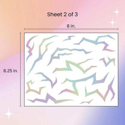 Iridescent Pattern Temporary Tattoos | 3 Sheets Holographic Fantasy Energy Pattern | Metallic Cosplay | Fake Tat Stickers | Kpop Tattoos for Kids | Birthday Party, Halloween