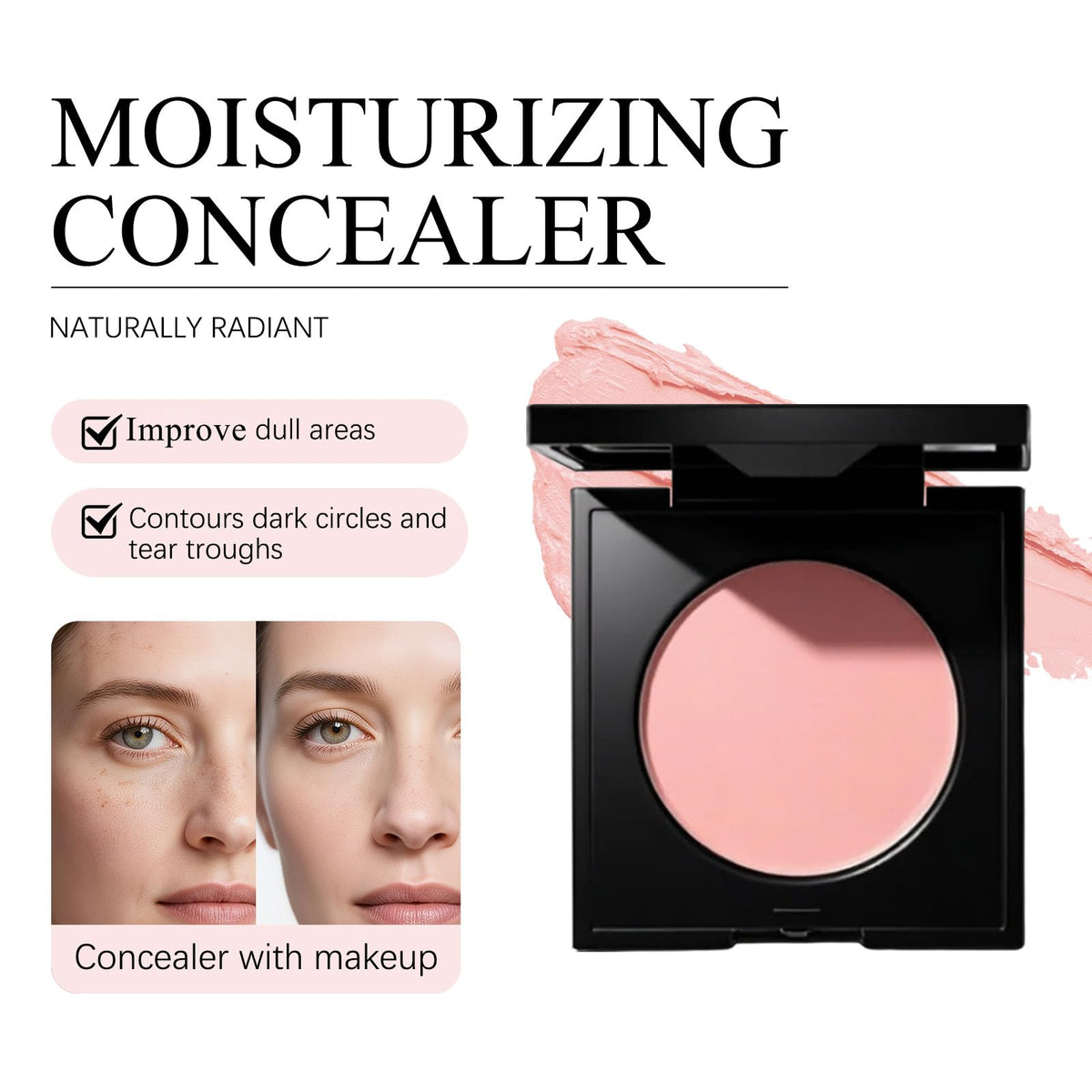 Luminance Under Eye Concealer, Pink Under Concealer, Waterproof, Covers Dark Circles, Moisturizing and Blending, Peach-Colored Eye Cream, Effectively Covers Dark Circles