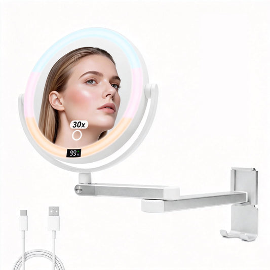Wall Mounted Makeup Mirror, Digital Screen Magnifying Mirror with Light