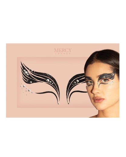 MERCY LONDON Black Swan Face Jewels Ballet Costume Accessories Face Gems Jewels All In One Headpiece Stick On
