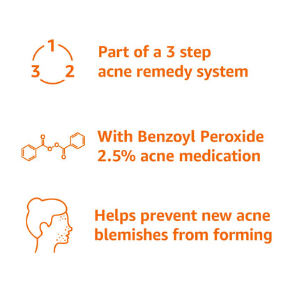 Amazon Basics 3-Step Acne Remedy System Treatment with 2.5% Benzoyl Peroxide for Breakouts and Blemish Treatment, 2 Fluid Ounces, 1-Pack