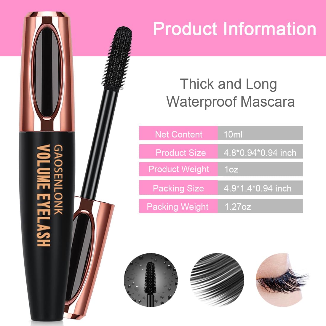 GAOSENLONK 2Pcs 4D Silk Fiber Lash Mascara, Long Lasting Eyelashes Mascara