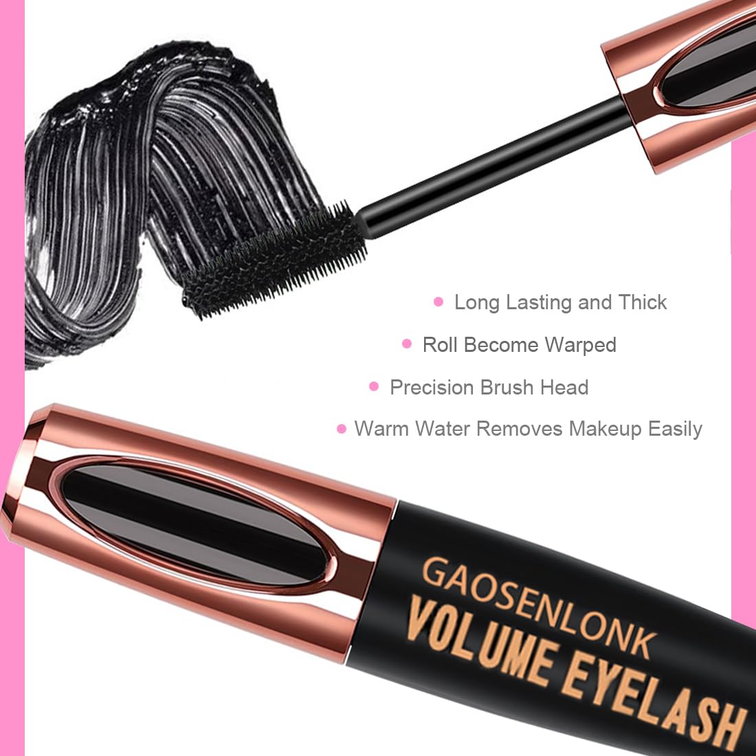 GAOSENLONK 2Pcs 4D Silk Fiber Lash Mascara, Long Lasting Eyelashes Mascara