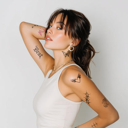 Pixel Hearts Cute Y2K Temporary Tattoos | Realistic Waterproof Fake Tats | Festival, Bachelorette, Halloween, Birthday Favors, Accessories