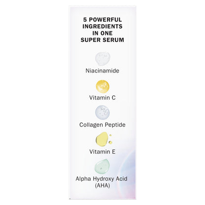 Olay Super Serum Trial Size - Niacinamide, Vitamin C & E, Collagen Peptide, AHA - 5-in-1 Skin Care Benefits - Healthy Glow, Brightening, Hydrating, Smoothing, Firming, Evens Tone, Anti-Aging, 0.4 Oz