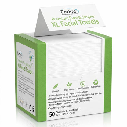 ForPro Pure & Simple XL Facial Towels, 50ct, 10"x11.5", Vegan, Cruelty-Free