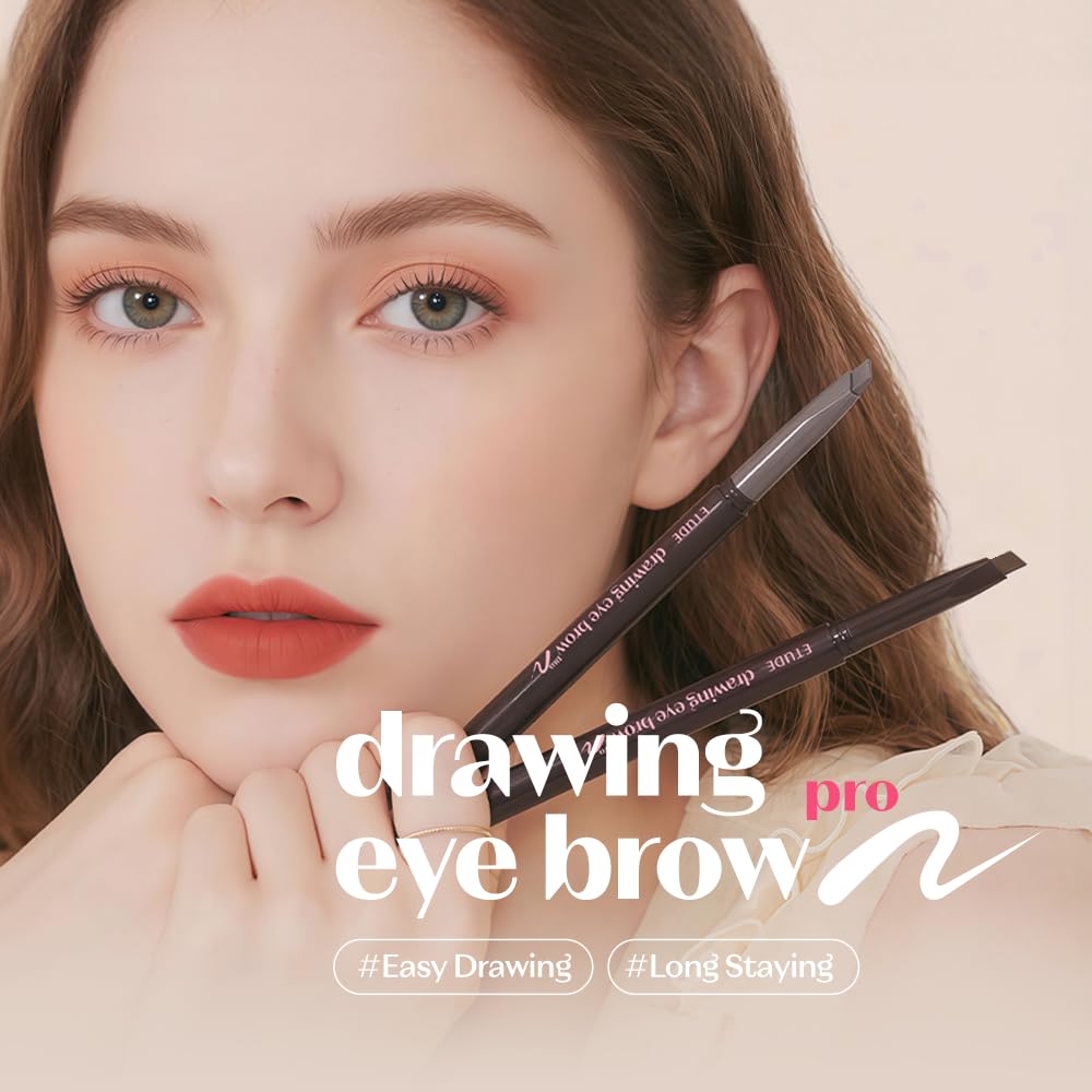 ETUDE Drawing Eye Brow Pro (Dark Brown) Eyebrow Pencil for women, Microblading, Long Lasting, Soft Textured Natural Daily Look, Korean Makeup, Beauty (0.008 Ounce)