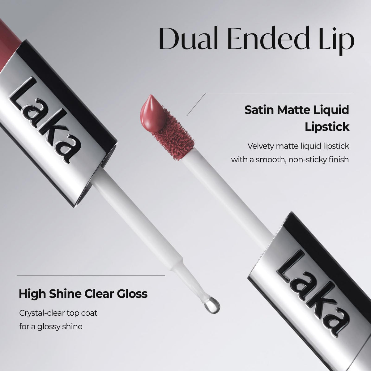 Laka Perfect Twin Lip - Dual-Ended Matte Liquid Lipstick & Clear Gloss | Transfer Proof Color | High Pigmented Lightweight Non-Sticky | Korean Makeup | #904 City Pink (Muted Cool Pink), 0.31oz