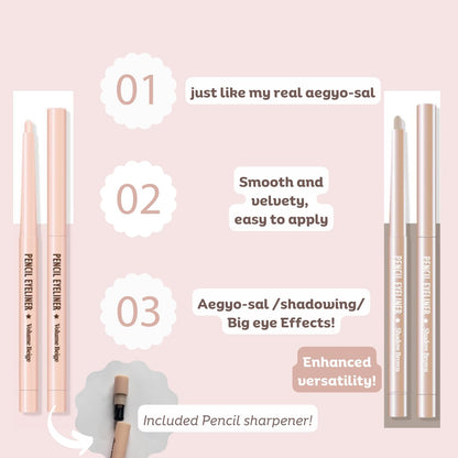 Produco [thebom] AegyoSal Eyeliner Under-Eye Enhancing Pencil Highlighter Eye Makeup (2set) (Volume Beige + Shadow Brown)