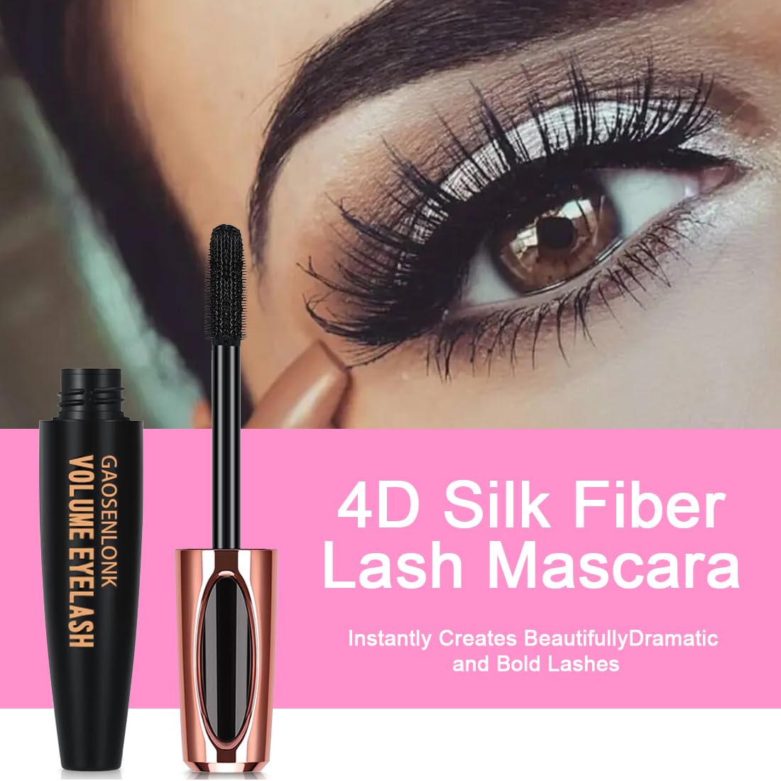 GAOSENLONK 2Pcs 4D Silk Fiber Lash Mascara, Long Lasting Eyelashes Mascara
