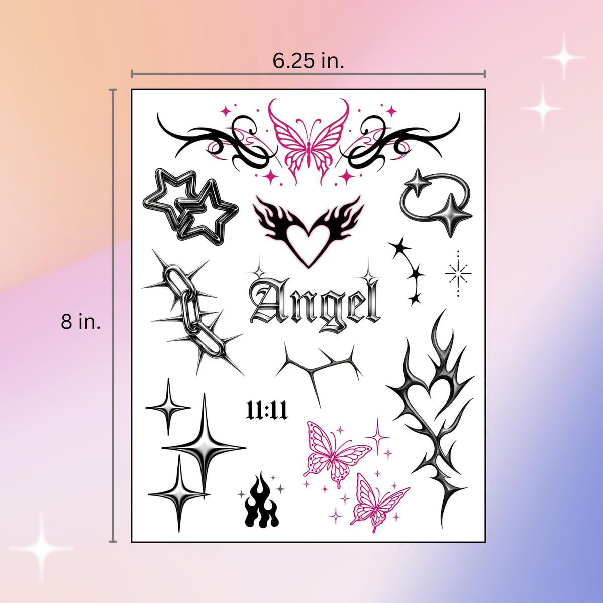 Pixel Hearts Cute Y2K Temporary Tattoos | Realistic Waterproof Fake Tats | Festival, Bachelorette, Halloween, Birthday Favors, Accessories