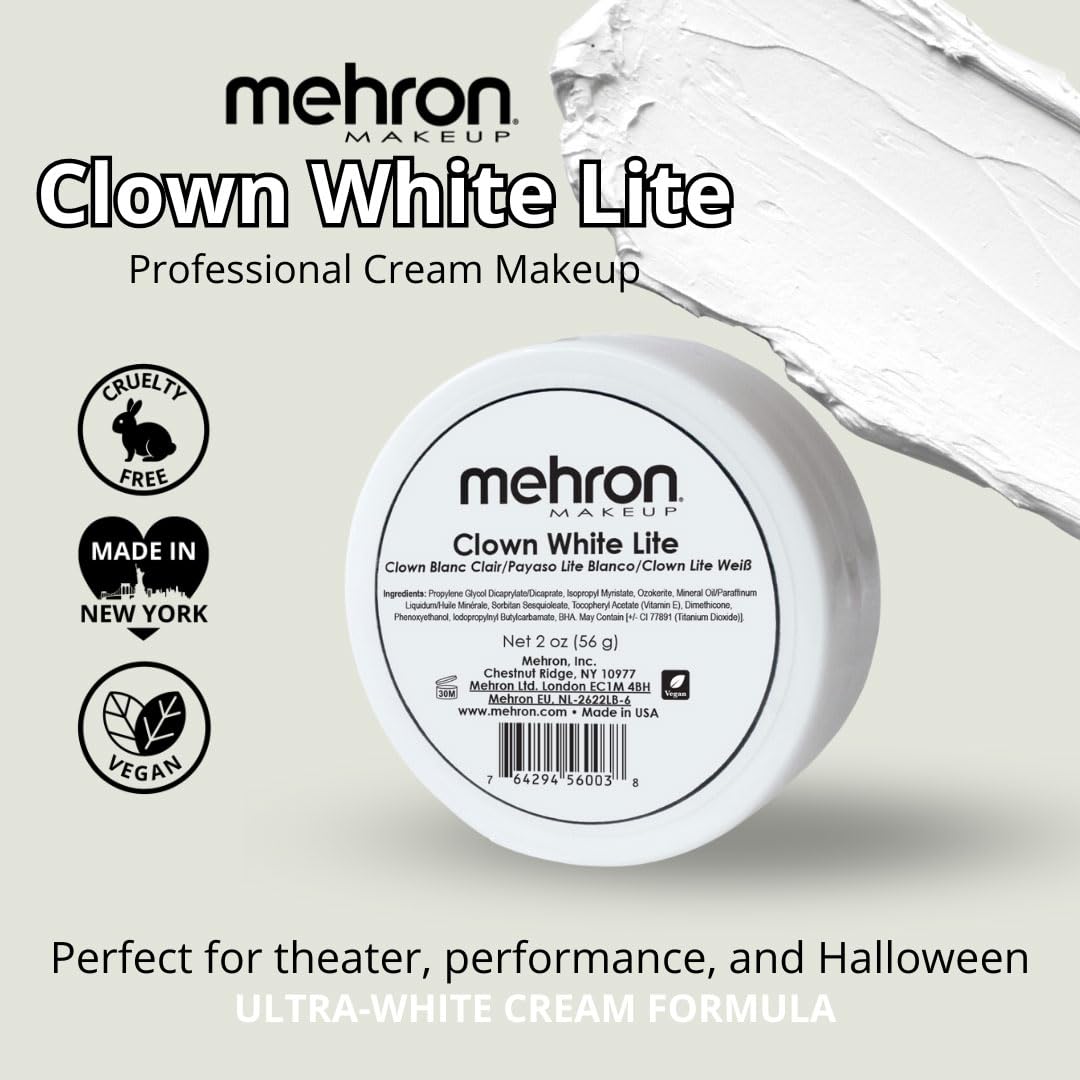 Mehron Makeup Clown White Lite - 2.25 oz, Vegan Cream Face & Body Paint