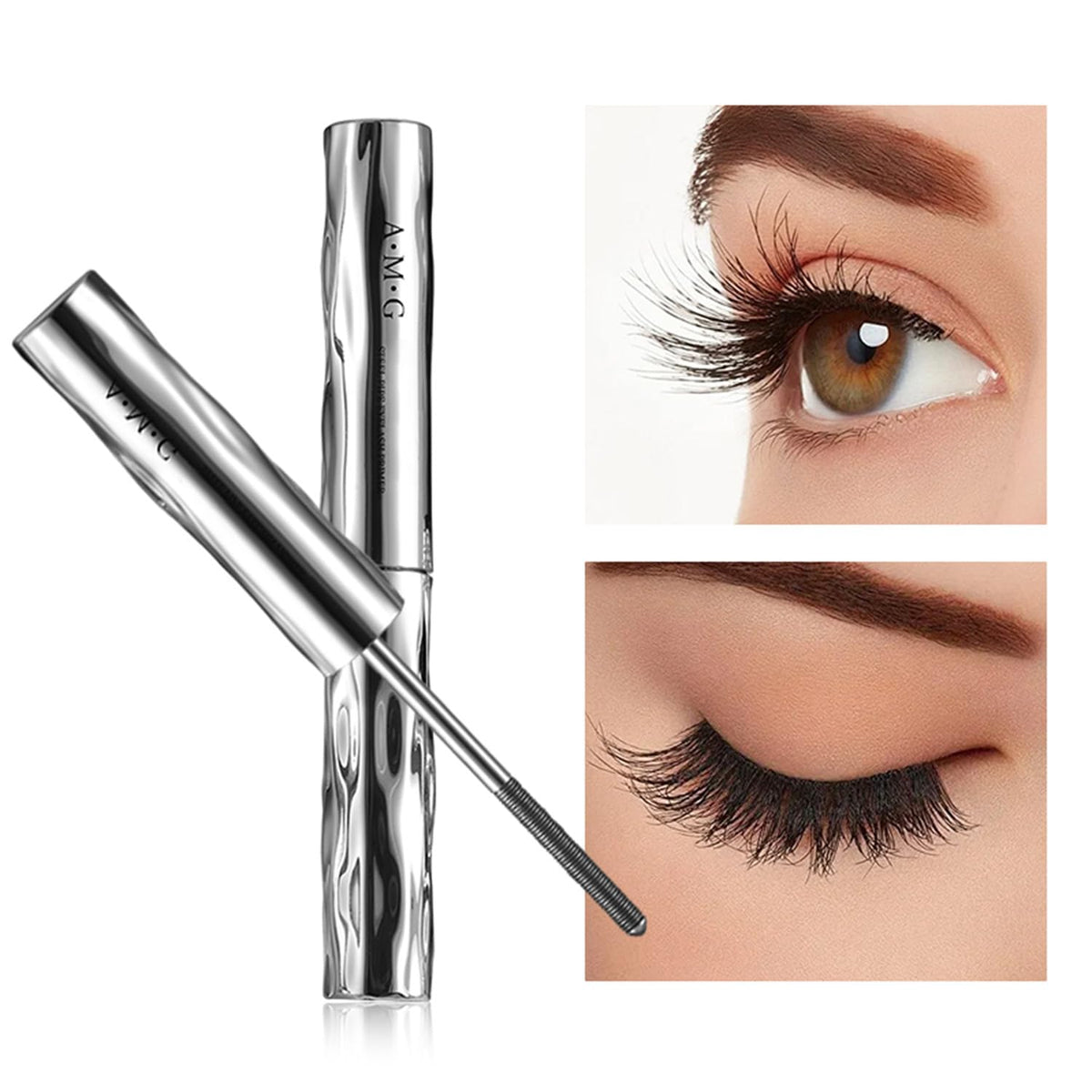 Iron Wand Mascara,New Metal Curl Waterproof Mascara, Tubular Eyelash Primer Waterproof Long Curling, Brushless Mascaras for Natural and Non-smudged Eyelash,Black (Pack of 1)