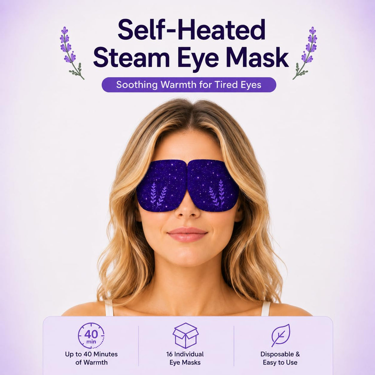 Steam Eye Mask Lavender Scent, Self Heating Warm Eye Masks for Sleeping & Relaxation, Disposable Heated Eye Compress for Dry Eyes, Travel, Screen Time & Spa Care, 16 Pack